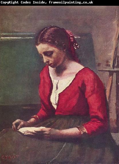 Jean-Baptiste-Camille Corot Lesendes Madchen in rotem Trikot